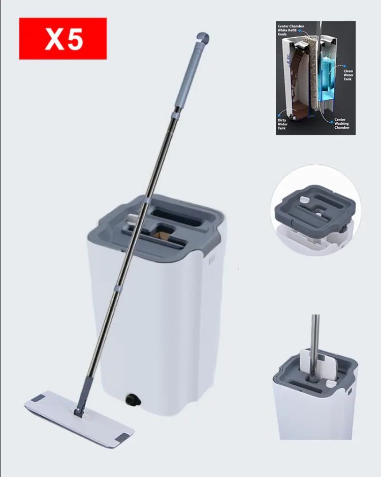 What are the advantages of a flat mop bucket set?